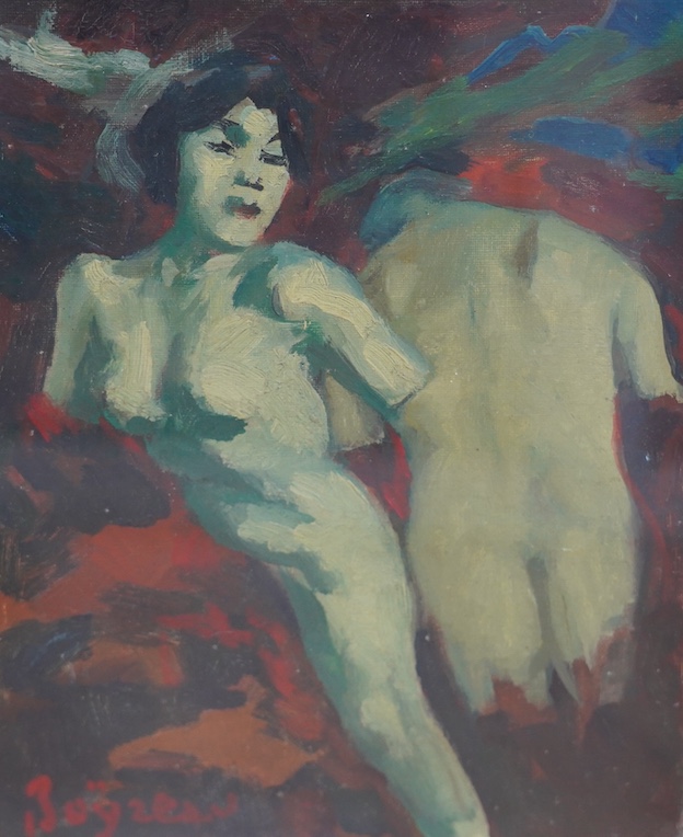 20th century French School, oil on board, Study of a nude lady and another, indistinctly signed, largest 34 x 22cm. Condition - good